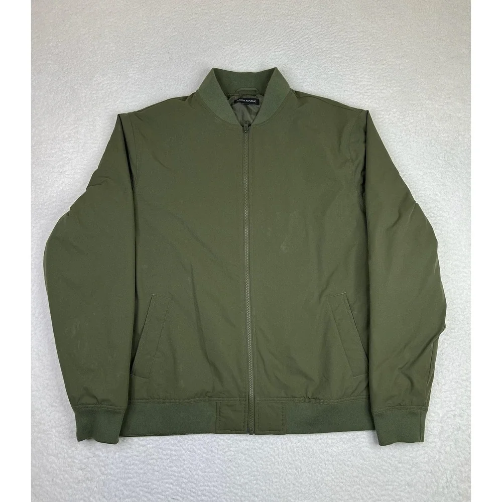 Banana Republic Mens XL Green Microfiber Full Zip Bomber Jacket Lined Insulated